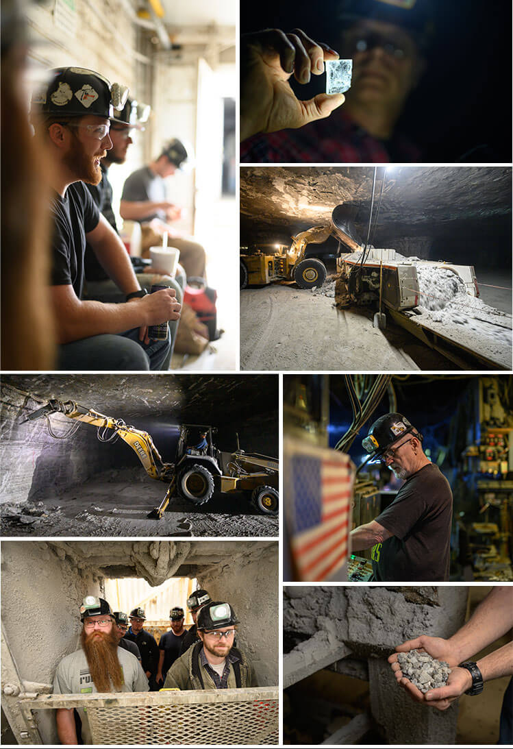 Collage of Images of Salt, Mining Process, and Team